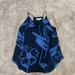 Ann Taylor LOFT Navy and Royal Blue Abstract Floral V-Neck Cami xs x small